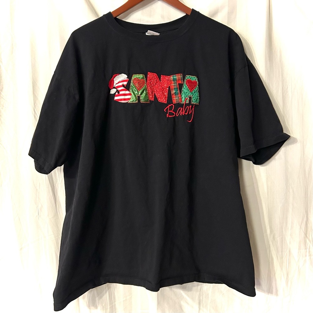Christmas Black Tee with Santa Baby Design